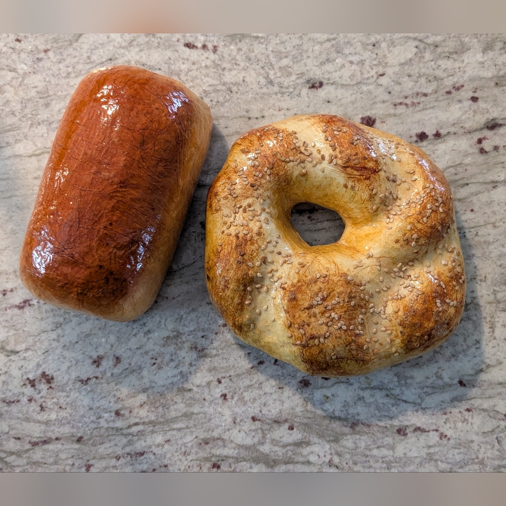 Two Faux Pastries Artificial 1 Loaf Bread & 1 Sourdough Prop Baked Fake Food
